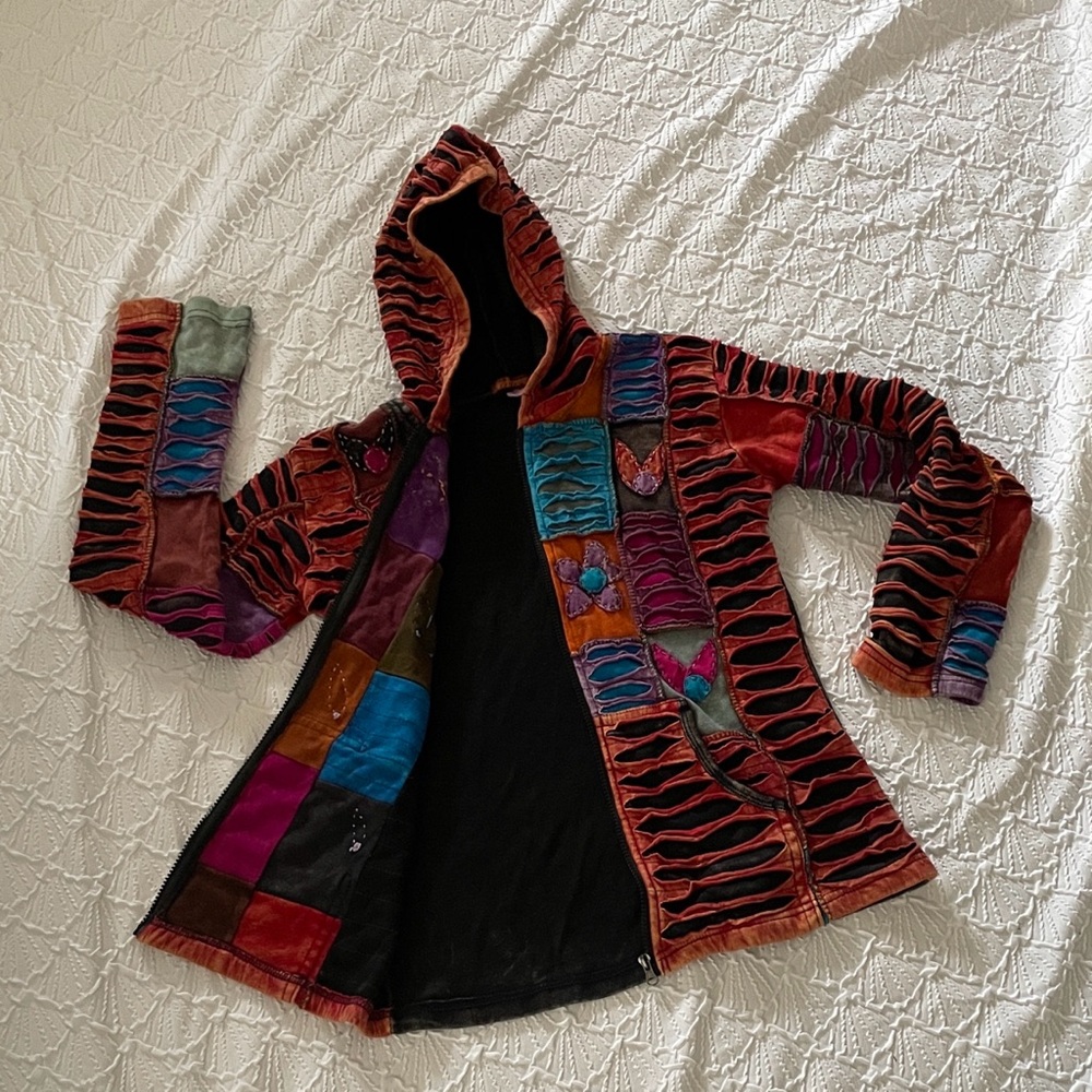 Windhorse Multicolor Patchwork Hooded Jacket Sz M… - image 5